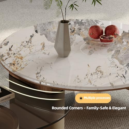 Round Coffee Table for Living Room, Modern Marble Top Expandable Coffee Table - Image 5