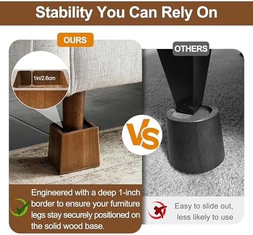 Wooden Bed Risers 4 Inch Heavy Duty, Support 2500 lbs, Retro Brown - Image 7