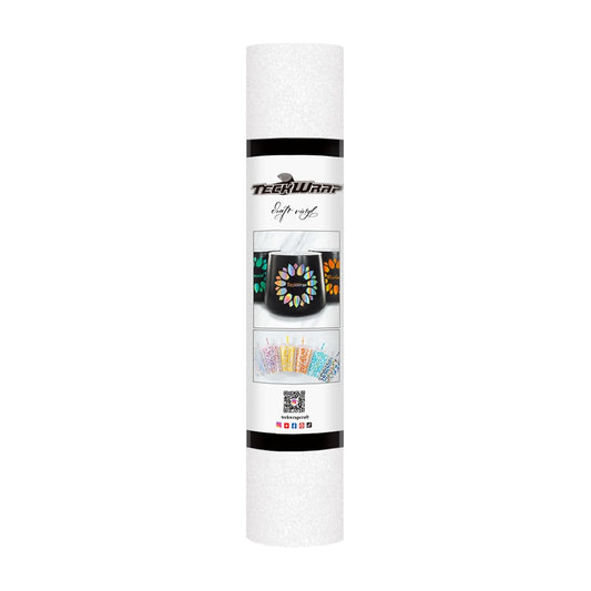 TECKWRAP White Permanent Glitter Vinyl – White Glitter Adhesive Vinyl Roll 1ft x 5ft, Shimmer Vinyl for DIY Crafts, Decals, Stickers