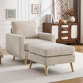 Accent Chair with Movable Ottoman, Reading Chair and Ottoman Set, Upholstered by YUUIJOAA
