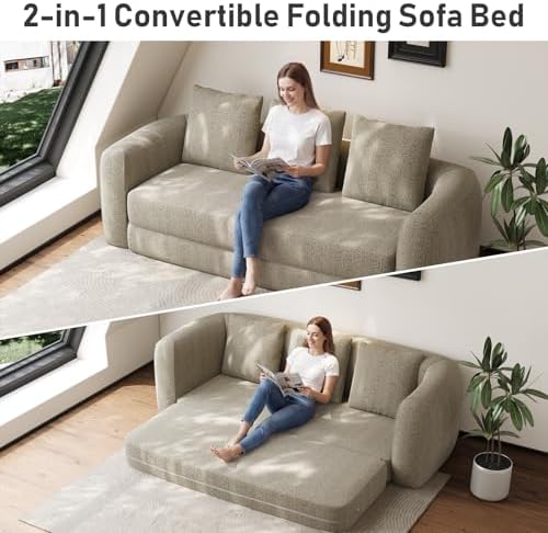 Curved Convertible Futon Sofa Bed, Modern Boneless Sleeper Couch, Curved Modern - Image 5