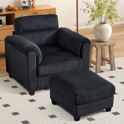 HAOMARKETS Corduroy 2-Piece Sofa Set, Upholstered Ottoman and Accent Chair Sofa by HAOMARKETS