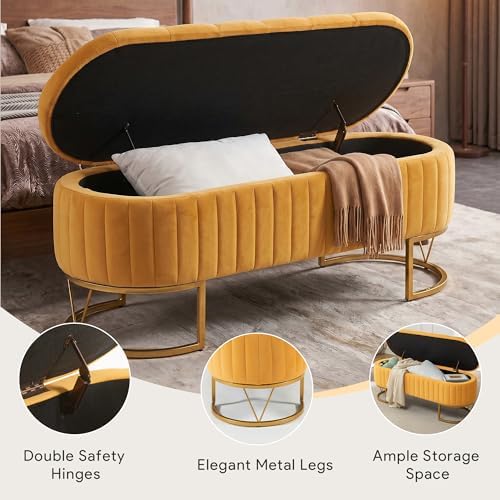 Velvet Oval Upholstered End of Bed Bench - Image 5