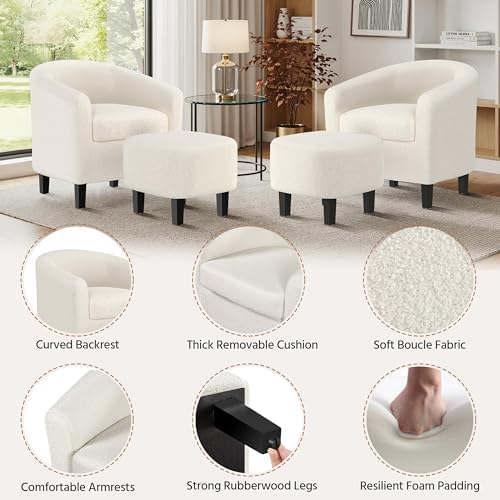 Yaheetech Accent Chairs with Ottoman Set of 2, Boucle Fabric - Image 5