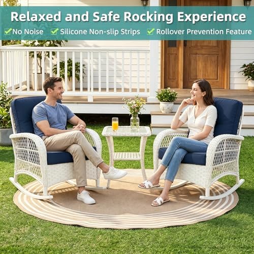 MEETWARM Outdoor Wicker Rocking Chairs Set of 2, Rattan Patio Rocker Chairs - Image 2