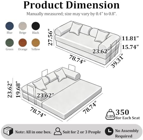 79'' Convertible Compressed Corduroy Folding Cloud Sofa Bed, 5 in 1 Modern - Image 2
