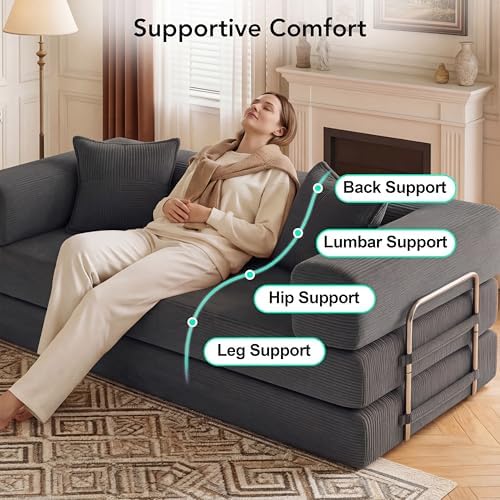 WEUP 5-in-1 Convertible Sofa Bed, Corduroy Floor Sofa Loveseat Sleeper - Image 4