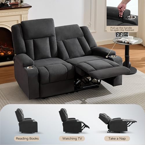 Recliner Sofa with Cup Holders, 5-Seater Fabric Reclining Couch, Manual - Image 3