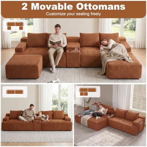 GNIXUU 140.6" Orange Boneless Cloud Sectional Couches - Image 5