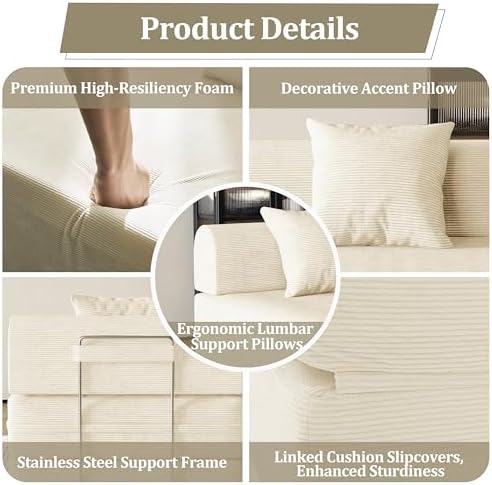 31.5'' Convertible Compressed Corduroy Folding Cloud Sofa Bed, Modern Boneless - Image 4