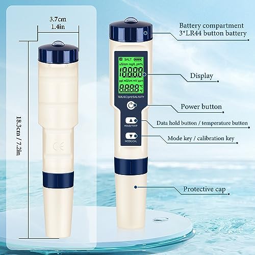 PH Meter & TDS Meter Digital Water Tester 5 in 1 Salinity Tester PH Temp EC and - Image 5