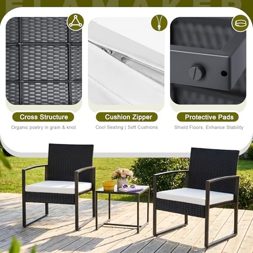 Flamaker 3 Pieces Patio Furniture Set Outdoor Wicker Bistro Chair - Image 5