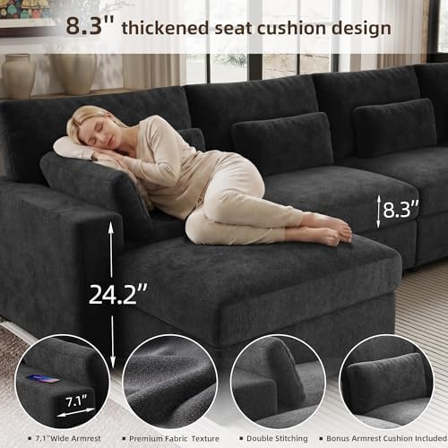 WorthFurni 146.5'' Modular Sectional Sofa, U Shaped Oversized Extra Deep Couches - Image 5