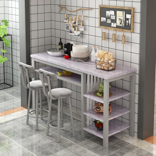 AWQM 3-Piece Bar Table and Chairs Set, Modern Gray Table - Image 4