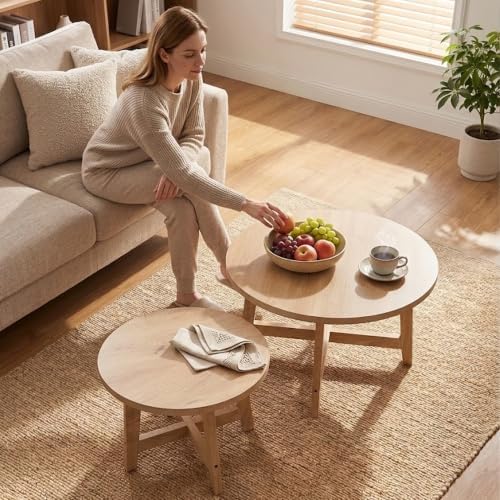 WILLIAMSPACE Round Wooden Nesting Coffee Table Set of 2 - Image 5