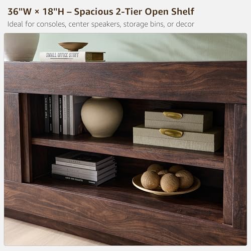 OKD Modern 70" TV Stand for 80" TV, Thick Block Media Console, Dark Walnut - Image 5