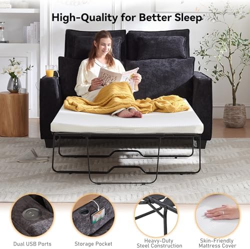 Brelice Pull Out Sofa Bed, Sleeper Sofa Couch, 2-in-1 Convertible Chenille - Image 5