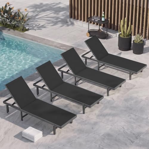 Outdoor Lounge Chair Set of 4, Aluminum Pool Lounge Chairs by Oasbira