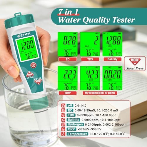 Pool Salinity pH Tester Hydrogen Water Tester, 7 in 1 pH Salt ORP - Image 2