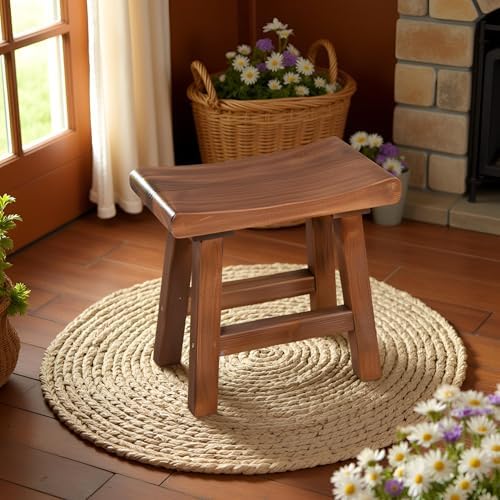 Rustic Solid Wood Bench 19.5"x14"x18"H Entryway Stool Living Room Natural - Image 6