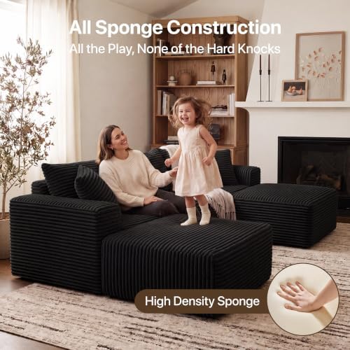 Claiks 94" Boneless Couch, U-Shape Corduroy Sectional Sofa - Image 5
