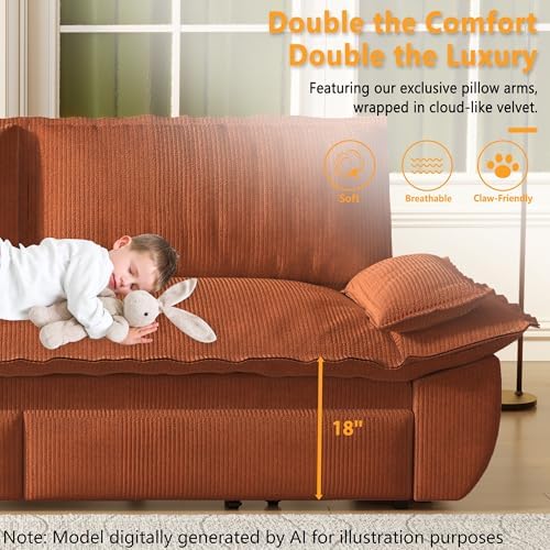 73.2" Sleeper Sofa Bed Queen Size, 3in1 Convertible Corduroy Couch - Image 6