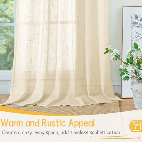 YoungsTex Linen Sheer Kitchen Window Curtains 40 Inch Length Small Drapes - Image 5