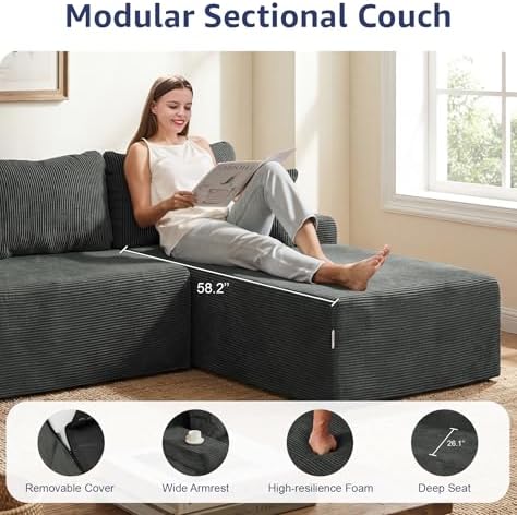 Hobestluk Boneless Couch Modular Sectional Sofa L-Shape Lounge Cloud Couch - Image 4
