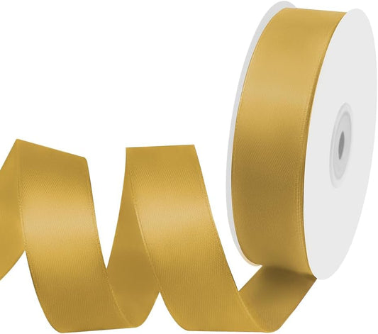 1" Width x 50 Yards Satin Fabric Ribbon, Gold Ribbon Perfect for DIY Bows, Swags, Gift Wrapping, Craft, Flower Bouquet，Christmas and Party Decoration
