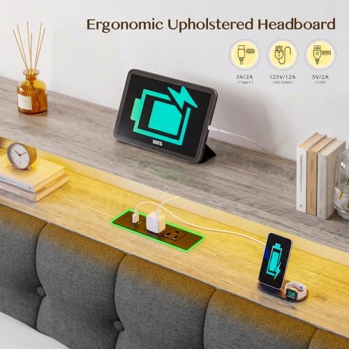 Homkdom Twin Bed Frame with Upholstered Headboard & Charging Station - Image 7