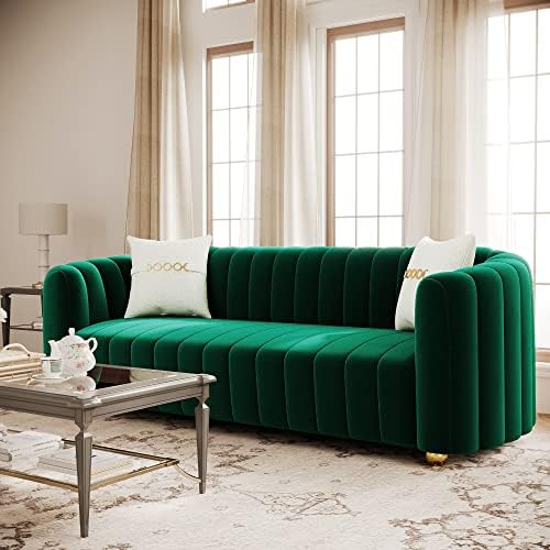 3-Piece Green Velvet Tufted Sofa Set - Image 3