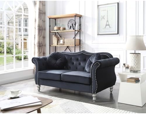 HomeStock Velvet Loveseat, Dark Gray by Homestock