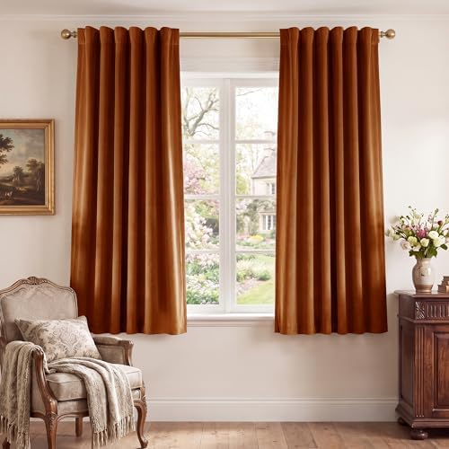 StangH Burnt Orange Velvet Curtains Back Tab Boho Drapes by StangH
