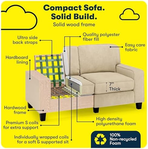 Serta Palisades 61" Track Arm Sofa, Easy Care Polyester, Soft Pillow Back - Image 5