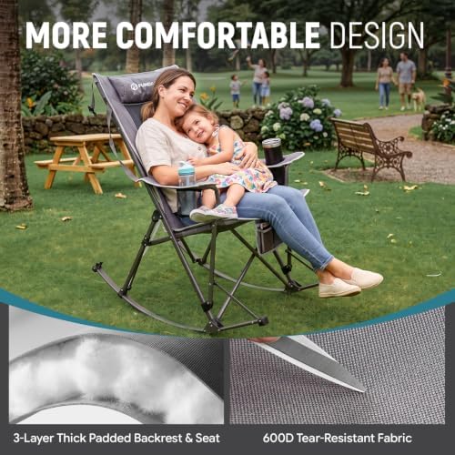 FUNDANGO Oversized Rocking Camping Chair 440Lbs Padded Folding Camp Chairs - Image 4