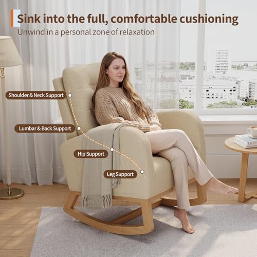 GarveeHome Nursery Rocking Chair, Teddy Fleece Upholstery, Sturdy Wooden Legs & - Image 4