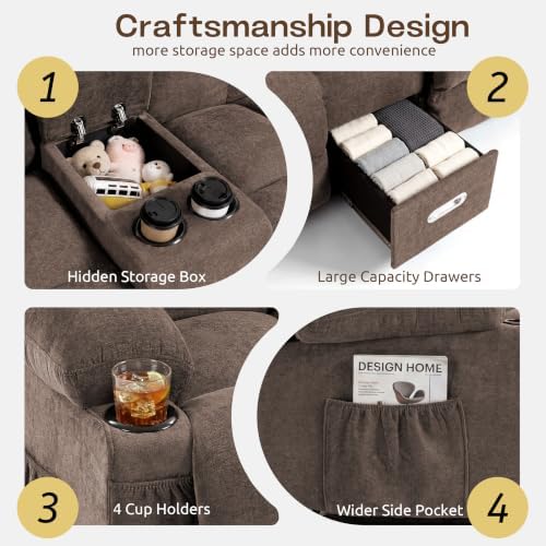 Loveseat Recliner Sofa with Console, Wall Hugger Reclining Loveseat with Cup - Image 6