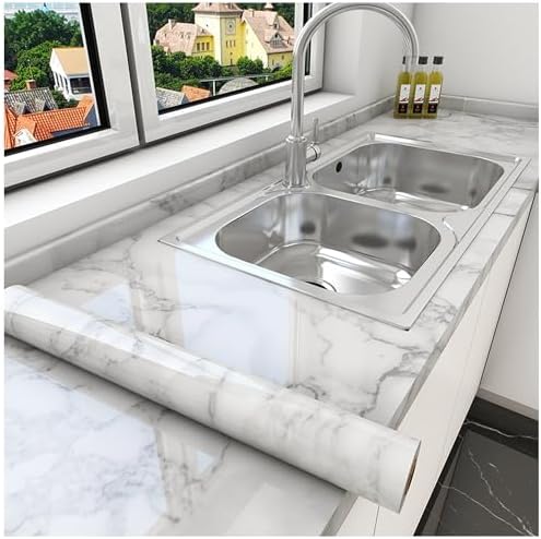 Yancorp 24"x394"/32.8ft White Gray Contact Paper Removable Wallpaper Grey Peel - Image 2