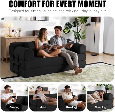 79" Memory Foam Sofa Bed, High Backrest Convertible Futon Boneless Couch - Image 5