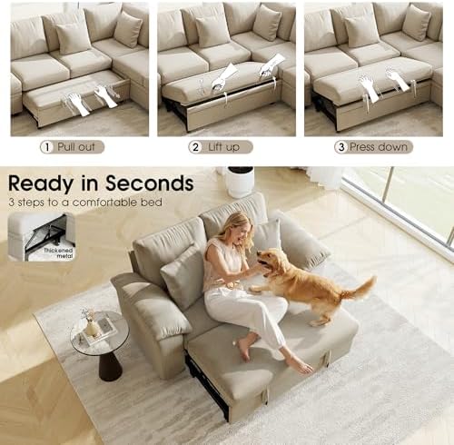 WorthFurni 61” Pull Out Couch, 2 in 1 Sleeper Sofa Bed - Image 5