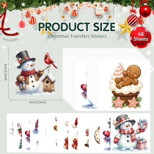 ZMRU 48 Sheets Vintage Christmas Rub On Transfers - Image 2