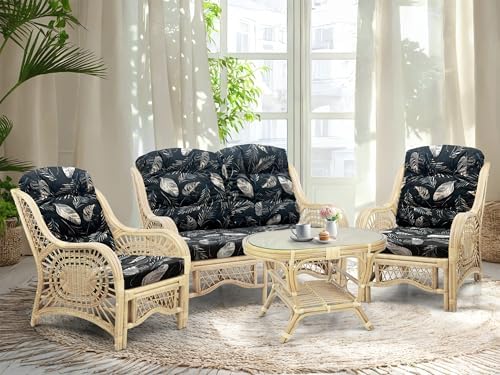 Malibu Lounge Set of 4: 2 Natural Rattan Wicker Chairs, Loveseat and Coffee by Wickerix