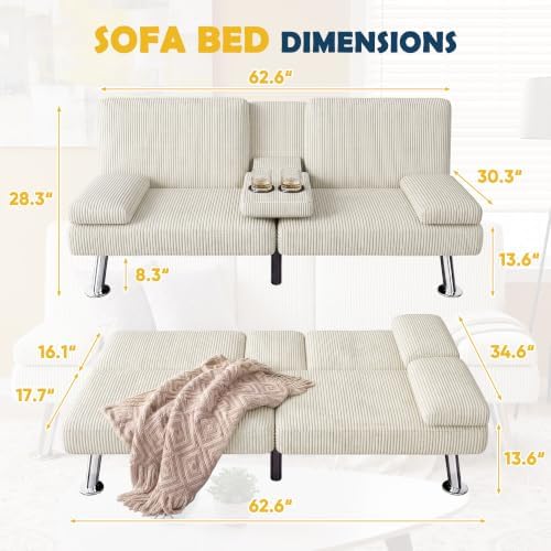 Furmax Corduroy Futon Sofa Bed, Adjustable Futon Couch - Image 3