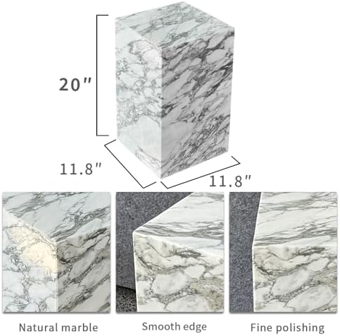 White Marble Side Table, Square End Table, 12 Inch Stone Table - Image 2