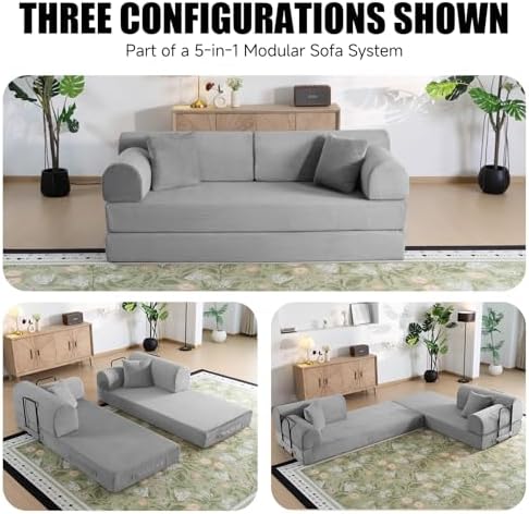 79" Memory Foam Sofa Bed, High Backrest Convertible Futon Boneless Couch - Image 3