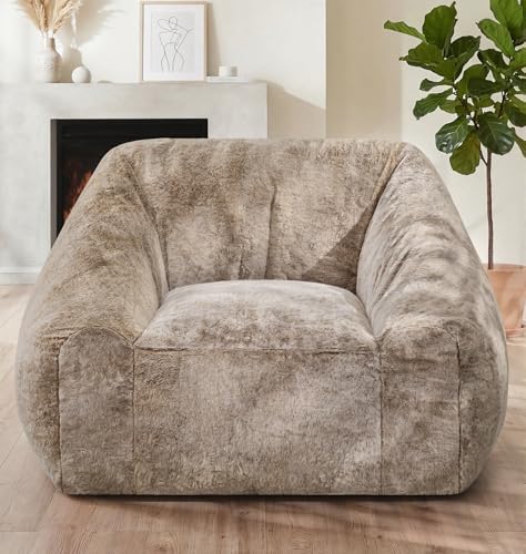 Hobestluk Bean Bag Chair Plush Accent Chair Armrest Living Room Adult Brown by YourHomeDeservesMore