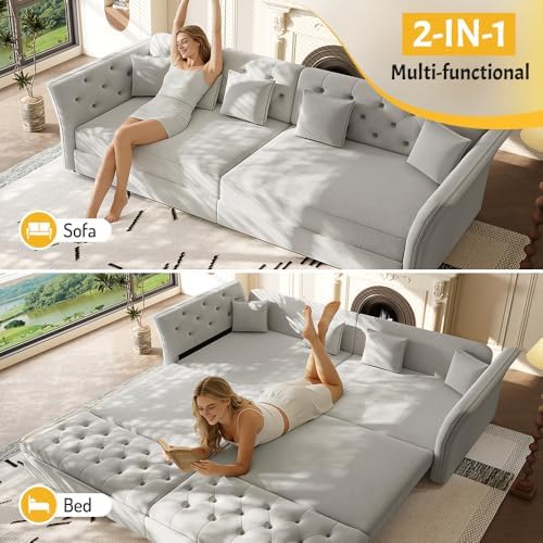 Sleeper Sofa Bed 100", Velvet Pull Out Couch, Flower Tufted Sofa - Image 3