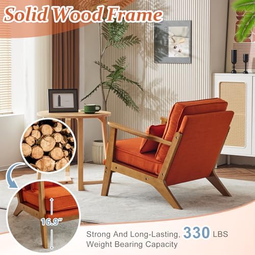 VINGLI Solid Wood Wide Armrests Accent Chair, Upholstered Mid Century Modern - Image 4