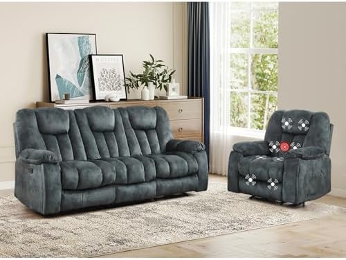 EBELLO 2 Piece Reclining Living Room Set, Soft Fabric Manual Recliner Sofa by EBELLO
