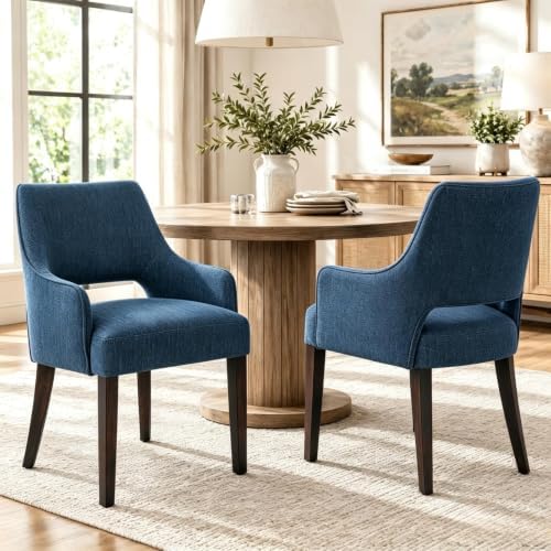 Blue Linen Upholstered Dining Room Chairs Set of 2 - Image 4